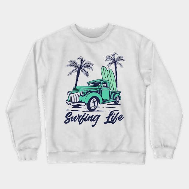 classic car - beach life - surfing life - hawaii - summer best gift ida - vintage car Crewneck Sweatshirt by Mosklis